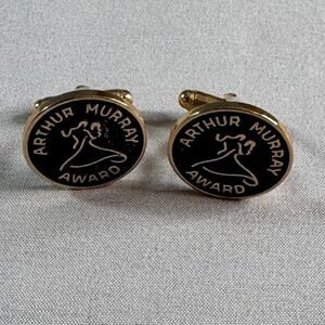 Vintage Hayward Arthur Murray Award Black Enamel Gold Tone Cufflinks Pair
